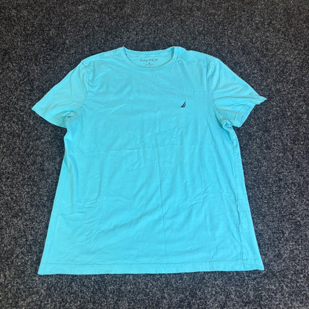 Nautica Mens XL T-Shirt Turquoise Blue Short Sleeve Cotton Crewneck Logo Tee